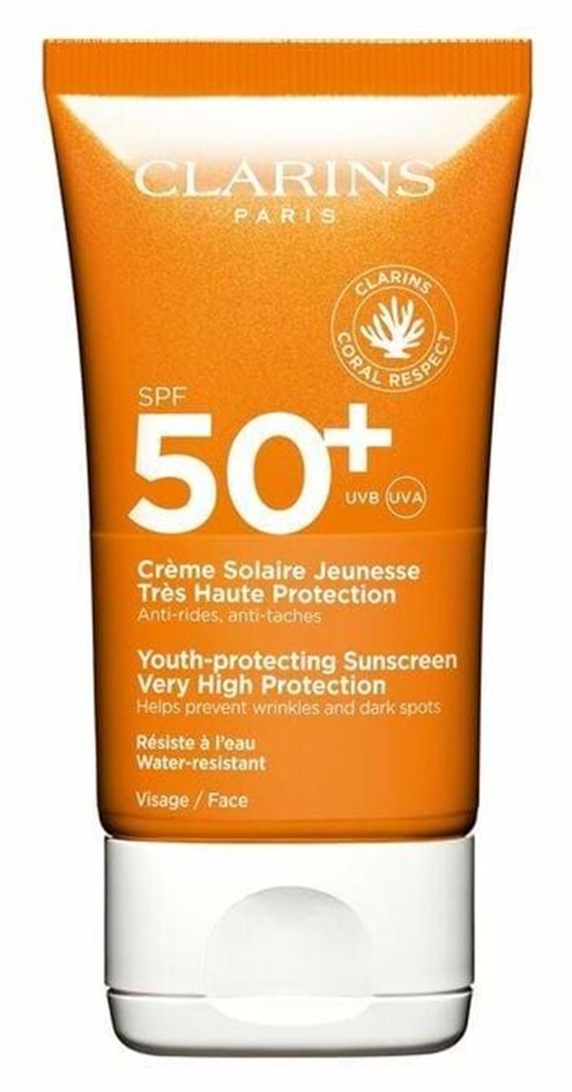 Clarins: Crème Solaire Jeunesse Très Haute Protection SPF 50+, €35 (50ml)