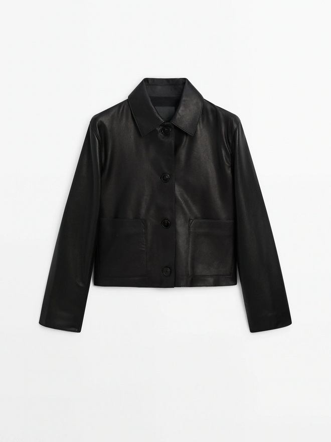 Casaco com bolsos de pele napa, Massimo Dutti, €249.