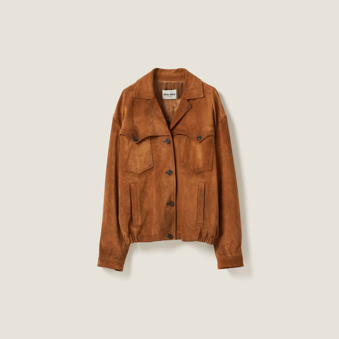 Casaco em camurça, Miu Miu (preço sob consulta).