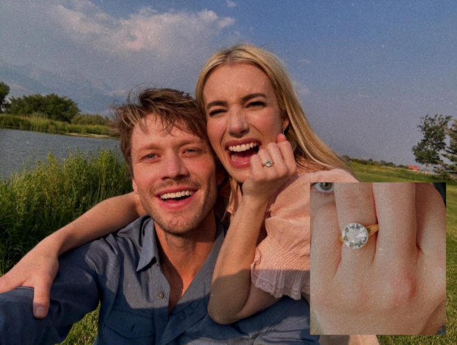 O casal está a namorar desde 2022 e foi no ano passado que o ator Cody John pediu Emma Roberts em casamento. O anel apresenta um clássico solitário de diamante único encaixado numa faixa de ouro robusta.