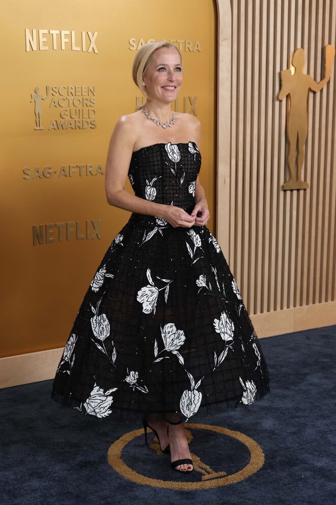 Gillian Anderson em Carolina Herrera FW25.