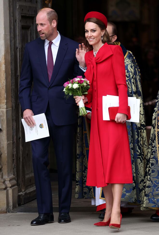 Catherine, Princesa de Gales, e o Príncipe William, Príncipe de Gales, partem da cerimónia do Dia da Commonwealth na Abadia de Westminster, a 10 de março de 2025.