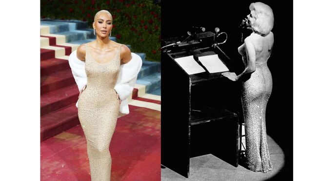 Na Met Gala de 2022, Kim Kardashian terá danificado o vestido desenhado por Jean Louis para Marilyn Monroe, que o vestiu em 1962, no aniversário de John F. Kennedy. 