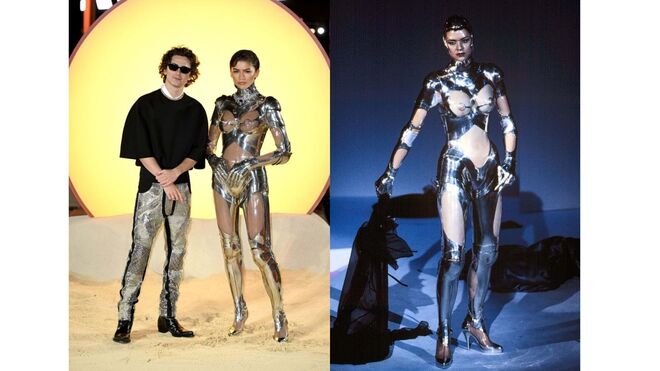 Zendaya usa um fato Mugler Couture de 1995 na estreia de "Dune 2", em 2024.