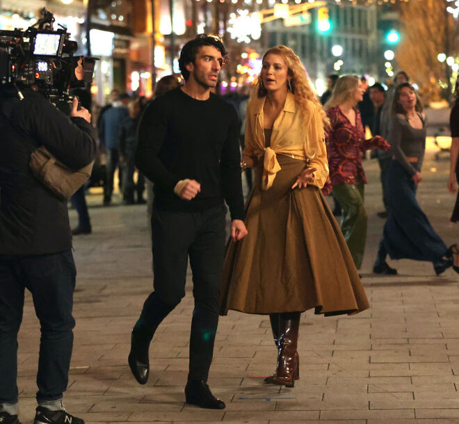Justin Baldoni e Blake Lively nas gravações de 'Isto Acaba Aqui'