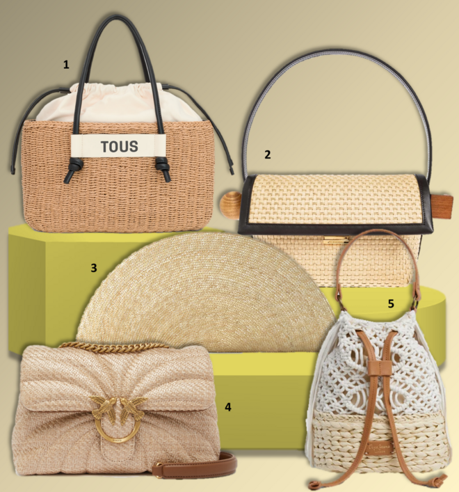 1.Carteira, €169, Tous; 2. Carteira Rond Carré, €1090, Jacquemus na Stivali; 3. Clutch Soleil, €99, COS; 4. Carteira Love Puff, €395, Pinko; 5. Carteira, €68, Pepe Jeans.