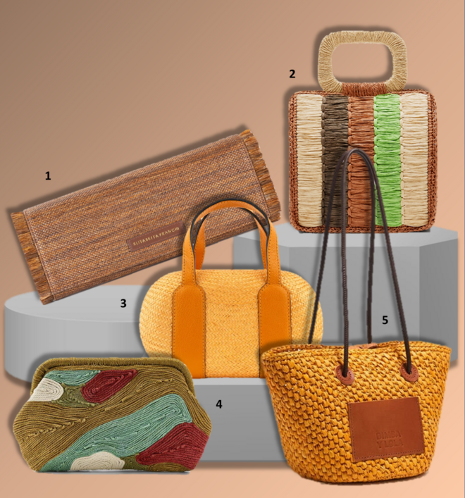 1.Clutch, €290, Elisabetta Franchi; 2. Carteira, €27,99, Parfois; 3. Carteira Jules Amber, €395, Gustoko no Espace Cannelle; 4. Clutch, €35,95, Zara; 5. Carteira, €179, Bimba Y Lola.