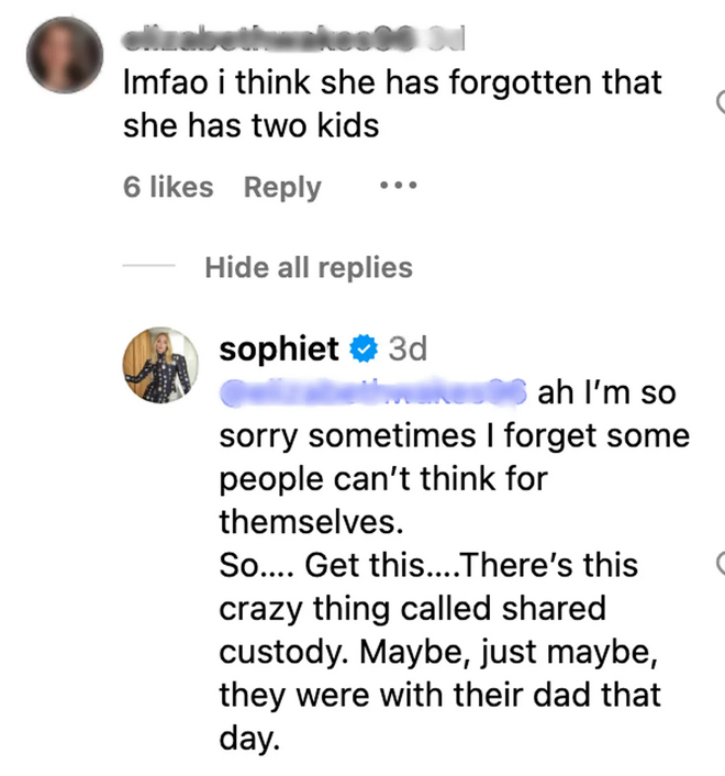 A troca de comentários na conta de Instagram da atriz