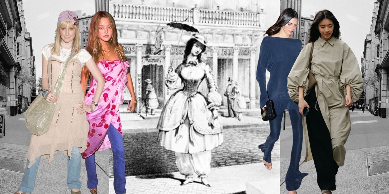 Ashley Tisdale na Gen Art 2005 / Devon Aoki na Ungaro 35th Anniversary Party em 2001 / Ilustraçaõ de 1800s / Kendal Jenner 2024 / @claireguillon