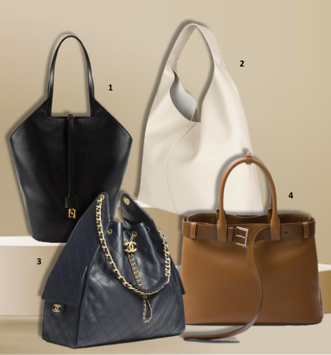 1. Carteira, €850, Elisabetta Franchi; 2. Carteira, €59,99, Cortefiel; 3. Carteira 25, €6800, Chanel; 4. Carteira Buckle, €4900, Prada.