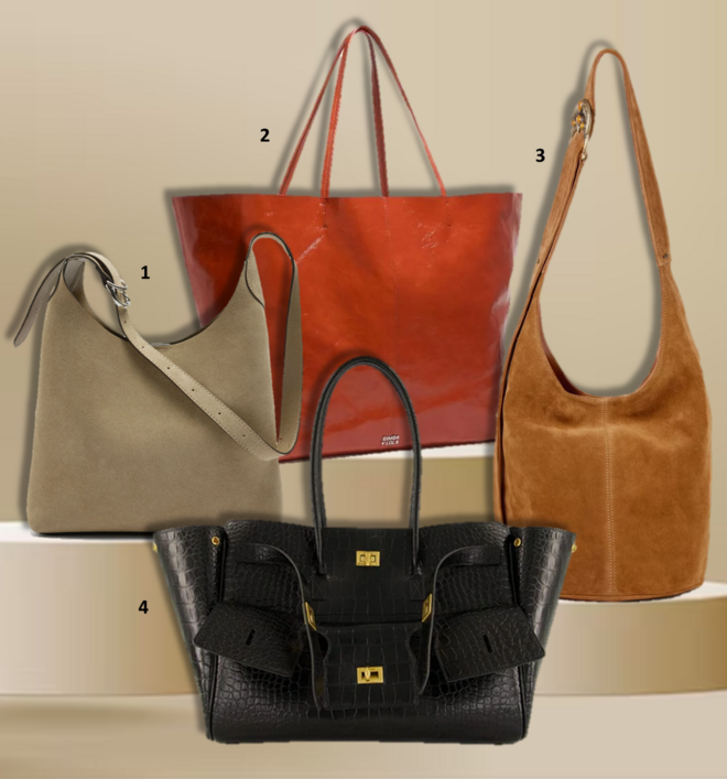 1. Carteira, €35,99, Parfois; 2. Carteira, €350, Bimba Y Lola; 3. Carteira YouYou, €450, Ba&amp;Sh; 4. Carteira Bel Air, €4700, Balenciaga na Fashion Clinic.