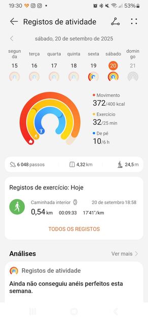 Registos de atividade mostram passos, distância e calorias queimadas num dia