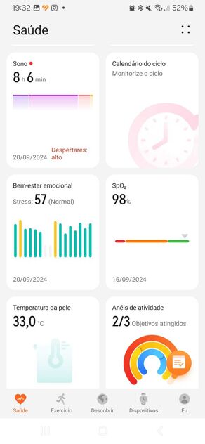 Monitorize sono, ciclo, stress, SpO2 e temperatura da pele. Alcance os seus objetivos de atividade