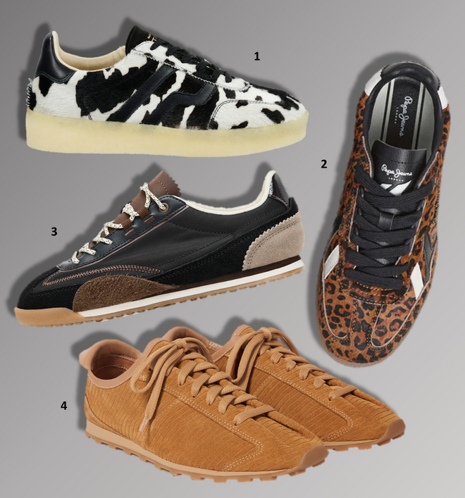 1. Ténis Cuzimax G001, €179,95, Gant; 2. Ténis, €99,90, Pepe Jeans; 3. Ténis, €35,95, Zara; 4. Ténis Os Tennis, €390, Jacquemus.