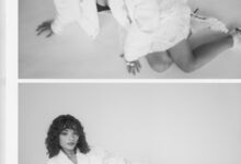 Casaco e saia, Béhen. Soutien, H&M. Joias, Tous.