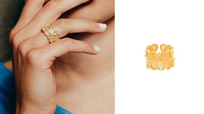 Portugal Jewels, Anel Corações em Prata Dourada, €69