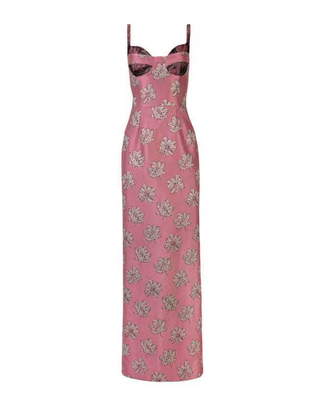Pink Floral Jacquard Maxi Dress, €229 na Gonçalo Peixoto.