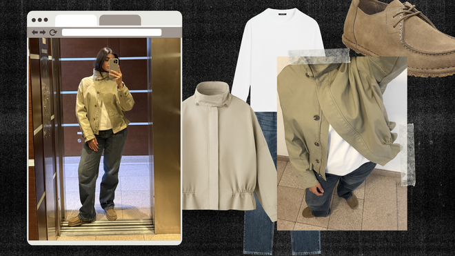 Inspiração: Jennifer Lawrence nas ruas de Manhattan. O casaco da Mango, com a tendência funnel neck, assume-se como o segundo protagonista do look - logo a seguir ao calçado.