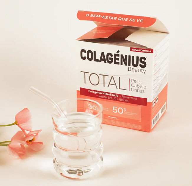 Colagénius Total Gold é um cocktail de beleza com colagénio e ácido hialurónico