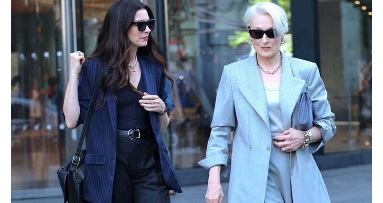 Anne Hathaway e Meryl Streep juntas em Nova Iorque para filmagens de "O Diabo Veste Prada 2".
