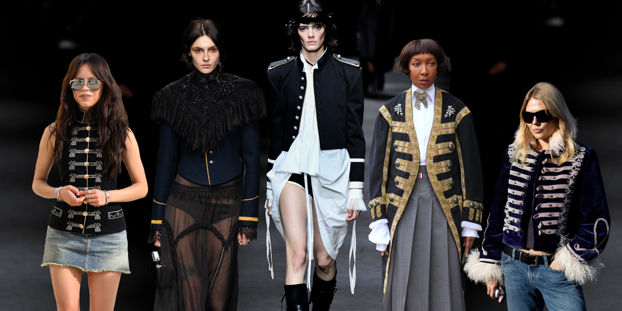 Jenna Ortega, Ann Demeulemeester primavera/ verão '26, Thom Browne  Womenswear primavera/ verão '26, Chloe outono/inverno '26