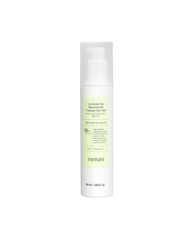 Meisani, Luminosi-Tea Niacinamide Capsule Sun Gel SPF50, €24,99 na Miin