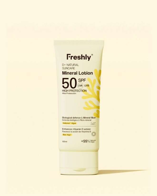 Freshly, Protetor solar corporal natural fluido SPF 50, €23,96